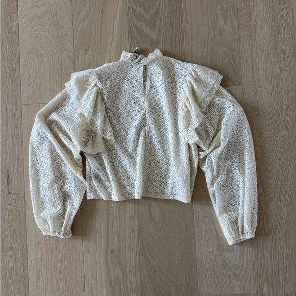 Zara Cream Lace Ruffled Long Sleeve Top - Picture 6 of 6
